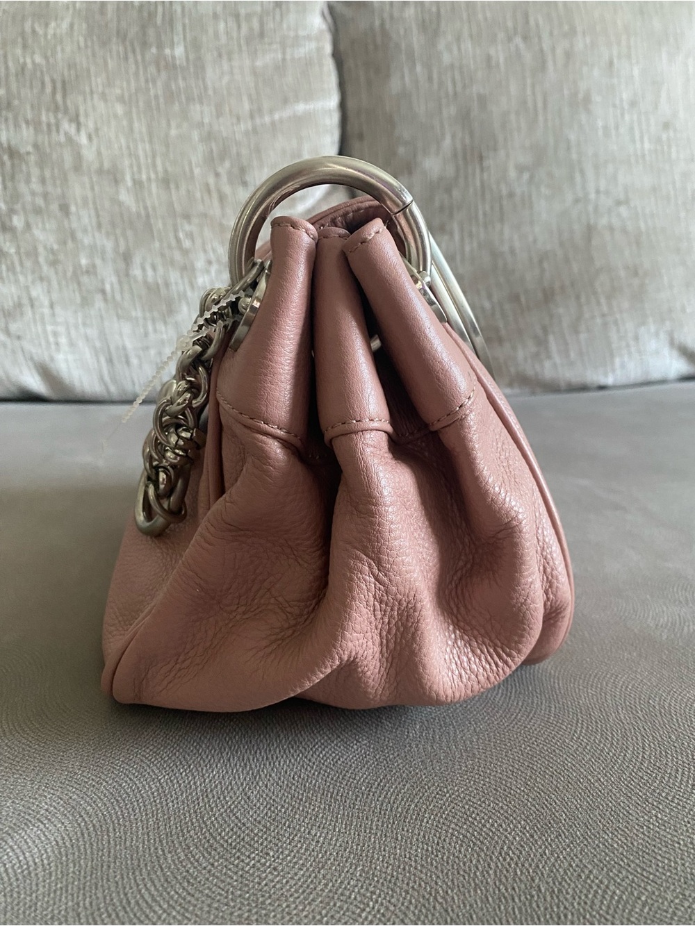 B. Makowsky Pink Leather Shoulder Bag with Chain Accent - Picture 3 of 8